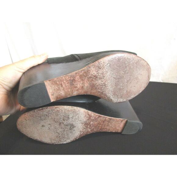 Cole Haan Grand OS Black Leather Ankle Strap Peep Toe Bootie Wedge Heels 8.5 M - Picture 8 of 10